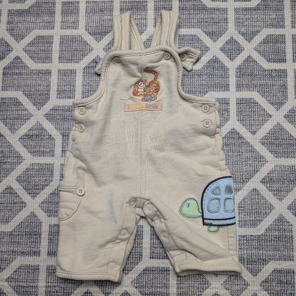 Y2K Winnie the Pooh Cream Tigger Overalls Embroidered "T is for Turtle" 0-3m